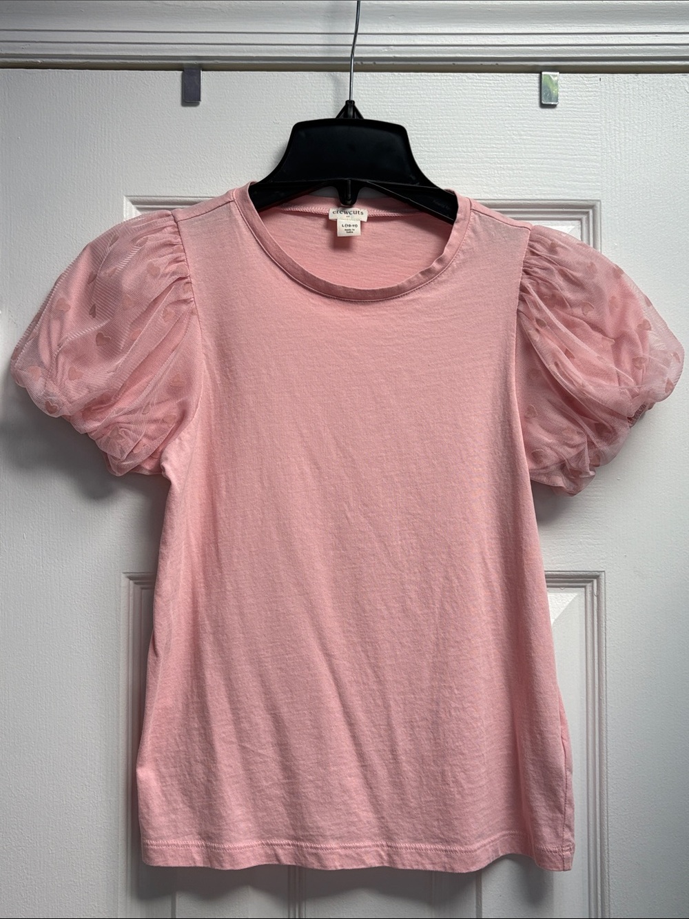 Crewcuts by J.Crew Blush Pink Puff Mess Hearts Sleeves Tee Girls Top L (10-11) !